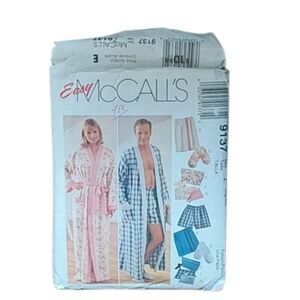 McCalls Pattern 9137 Unisex Misses Mens Robe & Accessories S,M,L Read